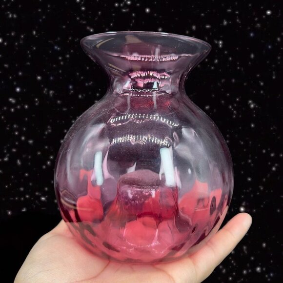 Vintage PILGRIM CRANBERRY Glass Vase Swirl Optic Hand Made USA Glass Hollow 5.5” - Picture 13 of 14